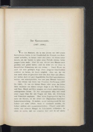 Der Kassenverein. (1867-1888.)
