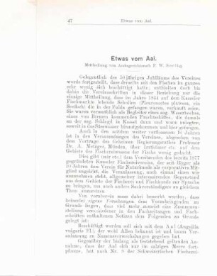 Etwas vom Aal. Mittheilung von Amtsgerichtsrath F. W. Seelilg.