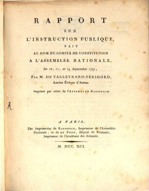 Rapport sur l'instruction publique