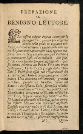 Prefazion al Benigno Lettore.
