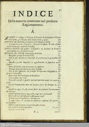 Indice Delle materie contenute nel presente Ragionamento