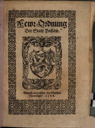 Fewr-Ordnung der Statt Passaw