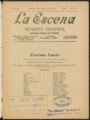 Fascismo casero : pieza cómica en un acto y tres cuadros