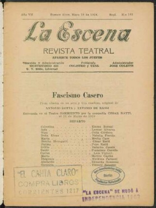 Fascismo casero : pieza cómica en un acto y tres cuadros