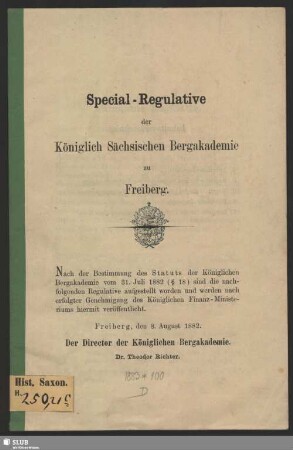 Special-Regulative der Königlich Sächsischen Bergakademie zu Freiberg