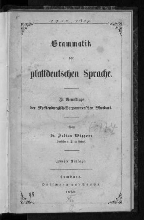Grammatik der plattdeutschen Sprache