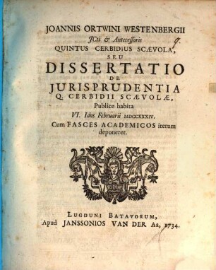Quintus Cerbidius Scaevola, s. diss. de iurisprudentia Q. Cerbidii Scaevolae