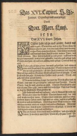 Das XVI. Capitel. S. Johannis ...