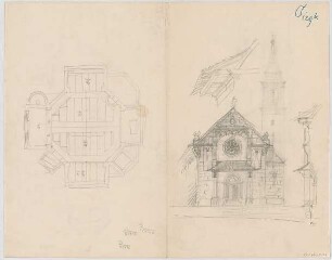 Thiersch, August ; Füssen / Allgäu (Bayern); Ev. Pfarrkirche - Grundriss, Ansicht, Schnitt