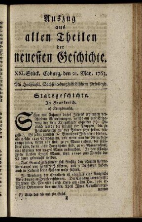 XXI. Stück. Coburg, den 21. May, 1763.