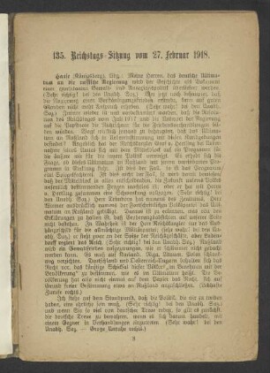 135. Reichstags-Sitzung vom 27. Februar 1918