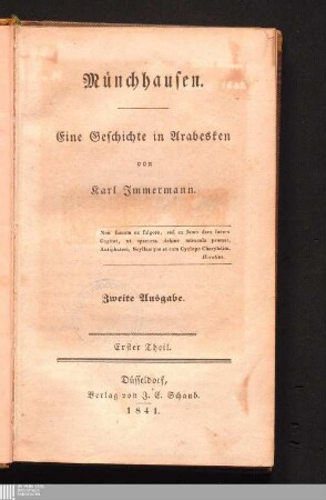 Erster Theil: Münchhausen : eine Geschichte in Arabesken