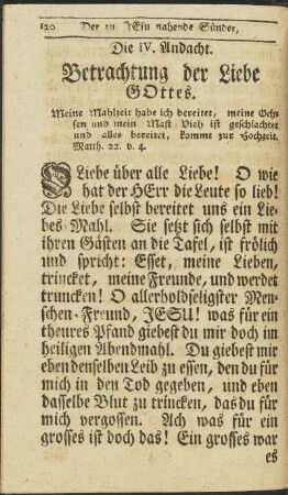 Die IV. Andacht. Betrachtung der Liebe Gottes.