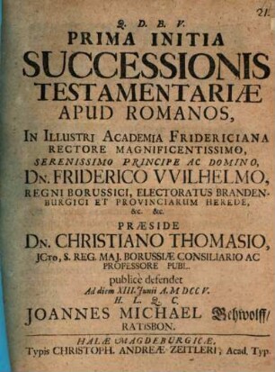 Prima Initia Successionis Testamentariae Apud Romanos
