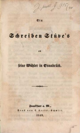 Ein Schreiben Stüve's an seine Wähler in Osnabrück : Hannover im Juli 1848