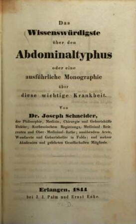 Das Wissenswürdigste über den Abdominaltyphus Monographie