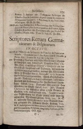 Scriptores Rerum Germanicarum & Belgicarum. In Octavo.