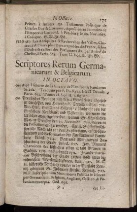 Scriptores Rerum Germanicarum & Belgicarum. In Octavo.