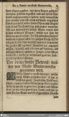 Der dreyzehende Beweis, welcher von Mosis Wunderwercken genommen wird