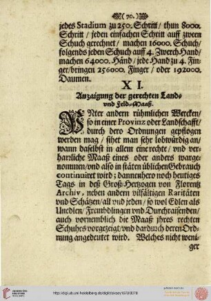 XI. Anzaigung der gerechten Land-und Feld-Maaß