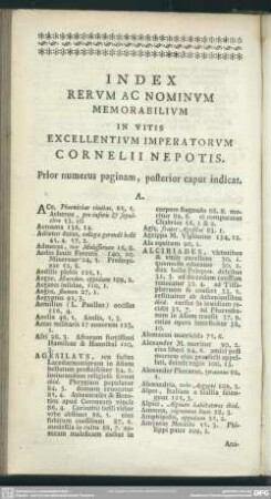 Index Rerum Ac Nominum Memorabilium In Vitis Excellentium Imperatorum Cornelii Nepotis