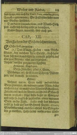 Cap. XII. Von Fiebern der Sechswöchnerinnen