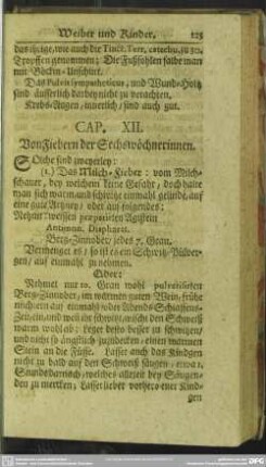 Cap. XII. Von Fiebern der Sechswöchnerinnen