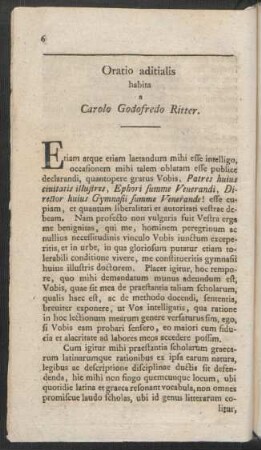 Oratio aditialis habita a Carolo Godofredo Ritter
