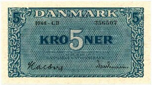Geldschein, 5 Kroner, 1948