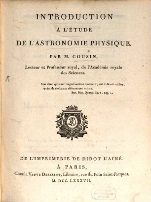 Introduction à l'étude de l'astronomie physique