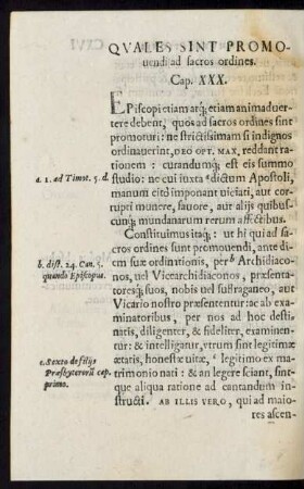 Quales Sint Promovendi ad sacros ordines. Cap. XXX.