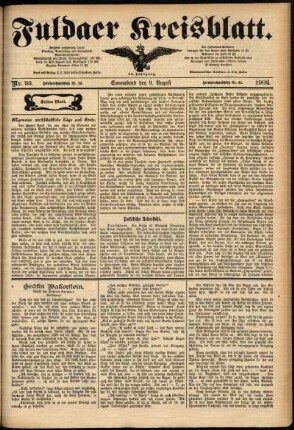Erste Ausgabe vom Samstag, den 09. August 1902.