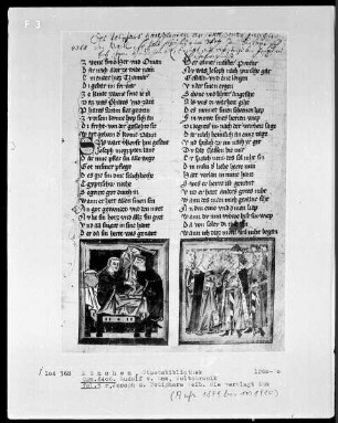 Rudolf von Ems, Weltchronik — Buchseite mit zwei Miniaturen, Folio 5recto