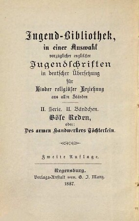 Jugend-Bibliothek in einer Auswahl vorzüglicher englischer Jugendschriften in Deutscher Uebersetzung für Kinder religiöser Erziehung aus allen Ständen, 2,2