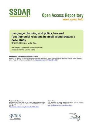 Language planning and policy, law and (post)colonial relations in small Island States: a case study