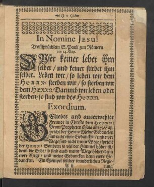 Trostsprüchlein S. Pauli zum Römern am 14. Cap.