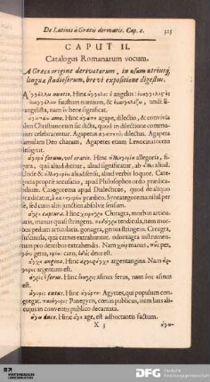 Caput II. Catalogus Romanarum vocum