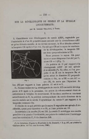 SUR LA DÉVELOPPANTE DE CERCLE ET LA SPIRALE LOGARITHMIQUE.