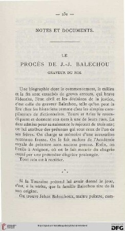 Le procès de J.-J. Balechou graveur du roi