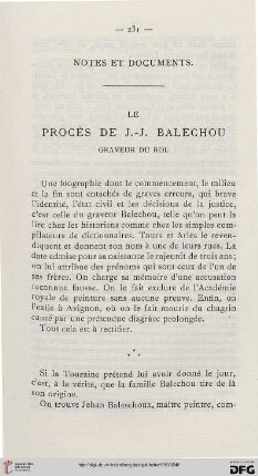Le procès de J.-J. Balechou graveur du roi