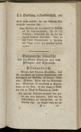 Summarische Uebersicht der recensirten Producte aus dem Pflanzen- und Thierreich