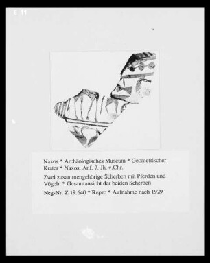 Geometrischer Krater — Zwei zusammengehörige Scherben mit Pferden und Vögeln