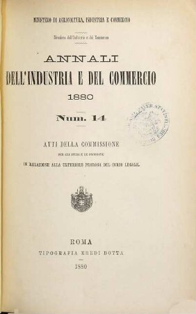 Annali del industria e del commercio. 14. 1880