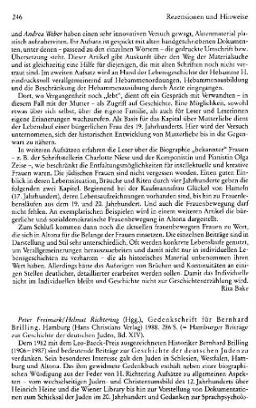 Gedenkschrift für Bernhard Brilling, Hrsg. Peter Freimark, Helmut Richtering, (Hamburger Beiträge zur Geschichte der deutschen Juden, 14) : Hamburg, Christians, 1988