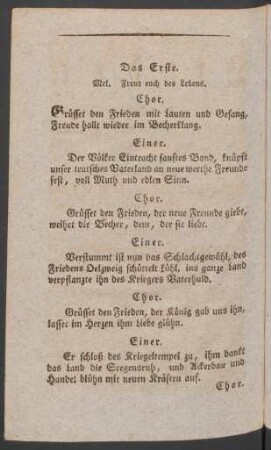 Das Erste. Mel. Freut euch des Lebens.