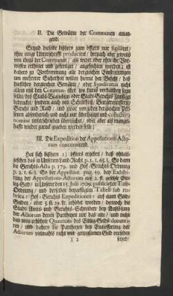 II. Die Gewältte der Communen anlangend