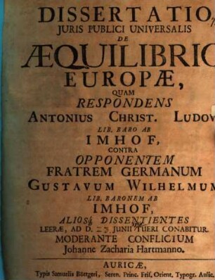 Diss. iur. publ. de aequilibrio Europae