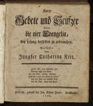 Kurze Gebete und Seufzer über die vier Evangelia : bey Lesung derselben zu gebrauchen