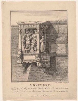 Das Moritz-Monument an der Festungsmauer in Dresden, Bildblatt und zweiseitige Erklärungsbeilage in 2. Auflage 1811