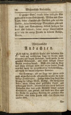 Wöchentliche Andachten. - Gebeth zu der allerheiligsten Dreyfaltigkeit.